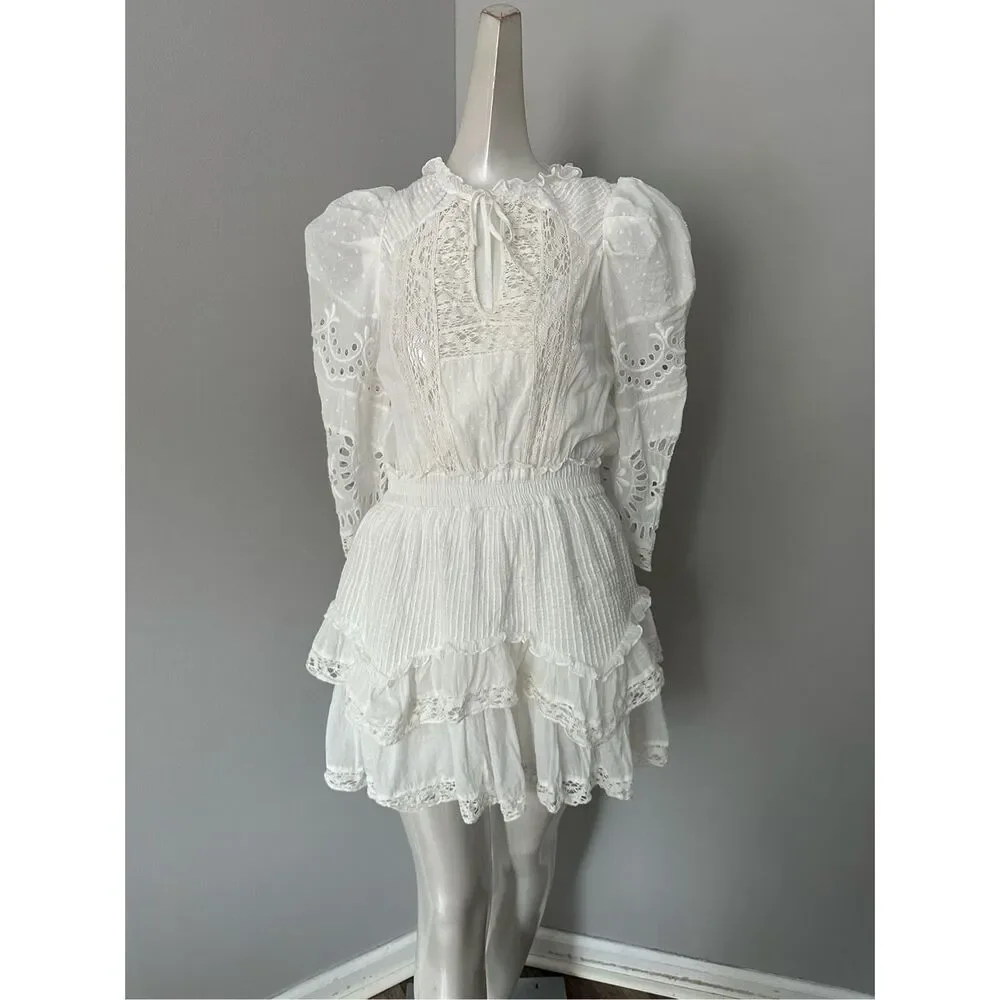 LoveShackFancy White Eyelet Lace Mini Dress - Picture 4 of 10